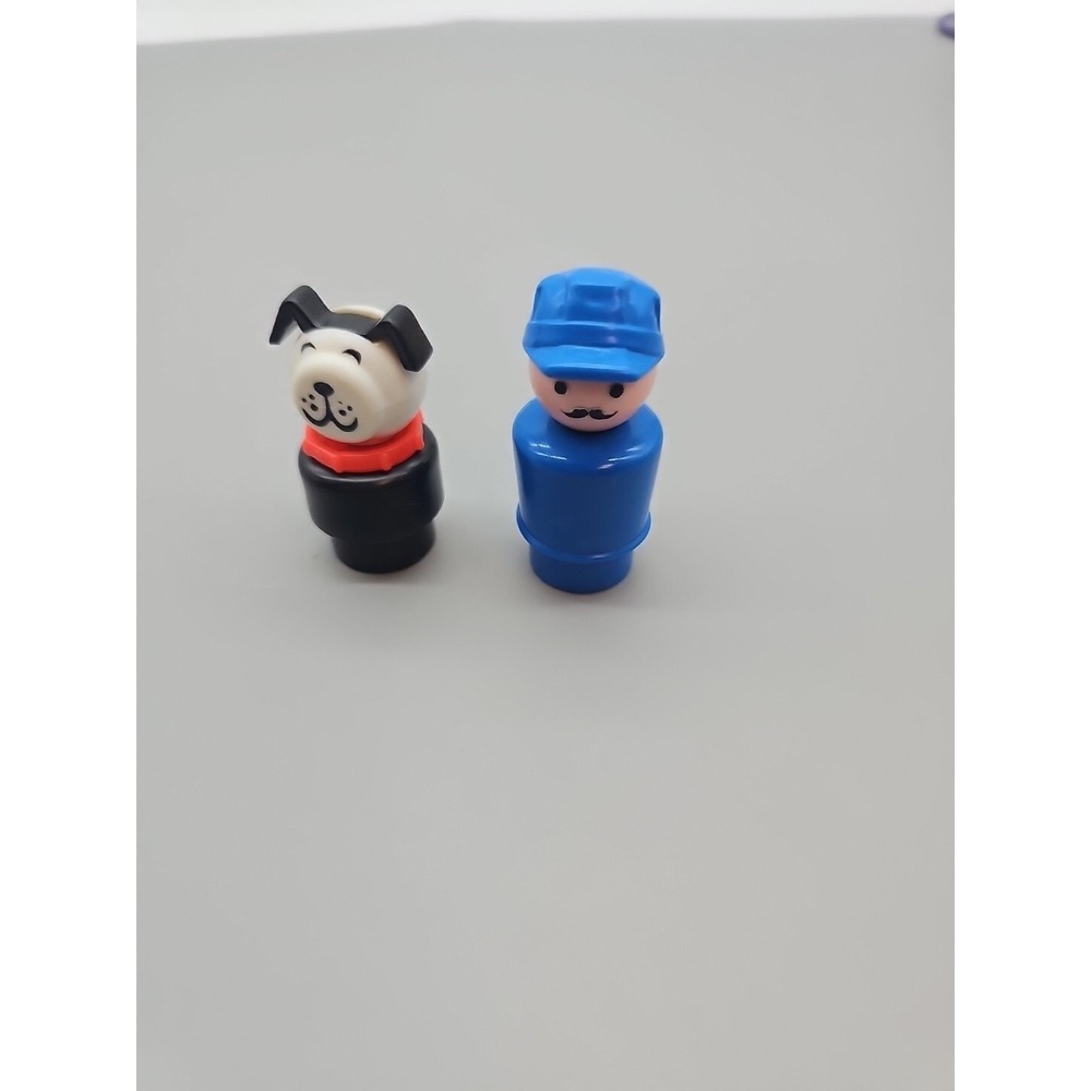 Vintage Fisher Price Little People  Dog Red Collar Blue Man Mustache